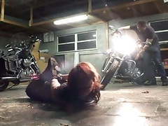 MistTube presents: Biker girl hogtied in the garage