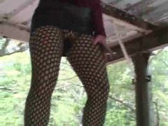 MistTube presents: Mature in pantyhose and leather skirt outdoors